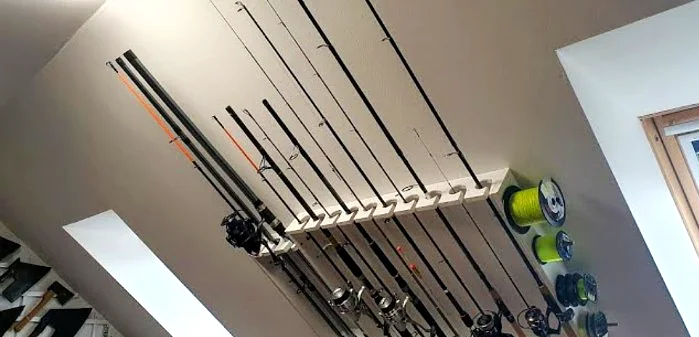 All fishing rods in rack