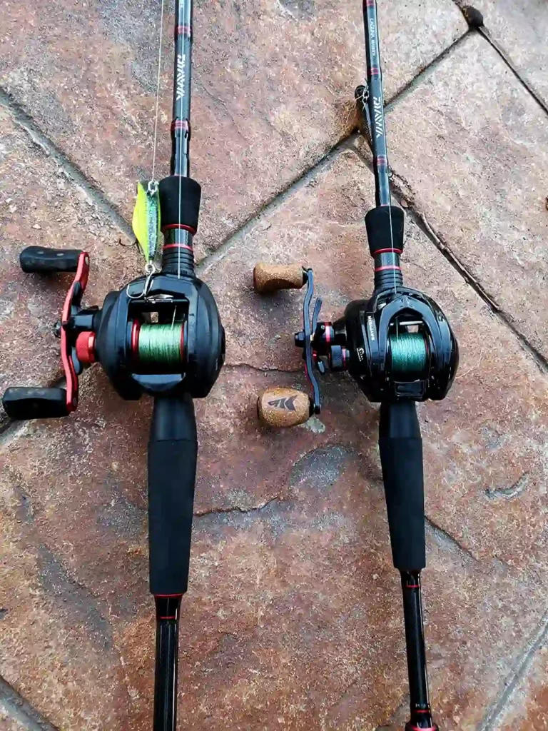 a couple of fishing rods with Bait-cast reel